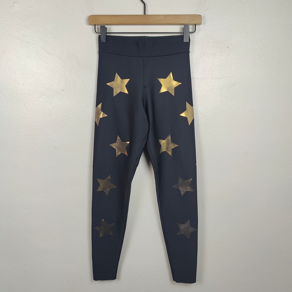 Ultracor Leggings‎ Womens XS Black Gold Star Foiled Print Athletic Compression